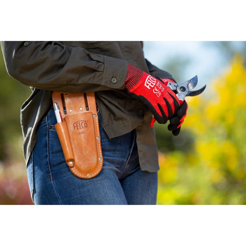 FELCO F910+ USA Made Leather Holster â€“ Dual-Slot Belt Pouch for Pruners, Wire Cutters & Folding Saws with Accessory Slot | Tool Holster with Clip & Loop Attachment | Heavy-Duty Genuine Leather - Image 2
